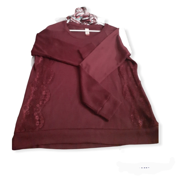 Womens sz 15/17 Burgundy Gauze type sweater top with Scarf set nwotgs - Picture 3 of 11